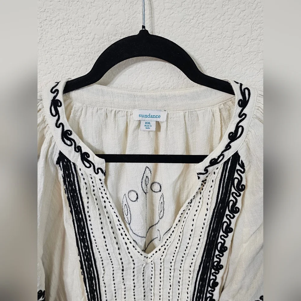 Sundance Blouse Womens XXL Embroidered V-Neck Long Sleeve Pullover Top - Picture 4 of 7
